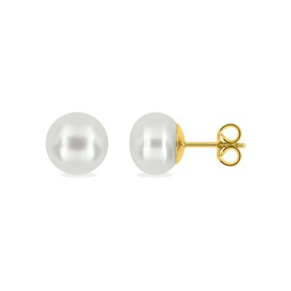Pendientes de perlas de agua dulce de 9mm y oro amarillo 18K