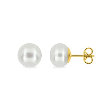 Pendientes de perlas de agua dulce de 9mm y oro amarillo 18K