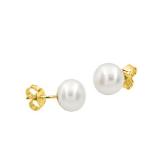 Pendientes de perlas de agua dulce de 9mm y oro amarillo 18K