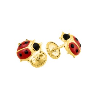 Pendientes infantiles mariquita oro amarillo 18K y esmalte rojo y negro