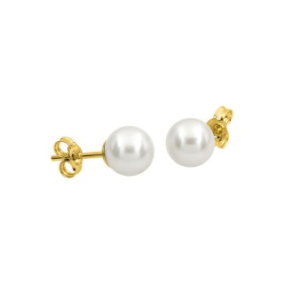 Brincos de pérolas de água doce de 6 mm e ouro amarelo de 18K