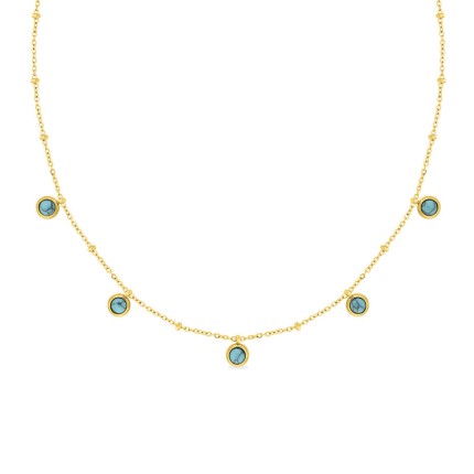 Colar em aço dourado adornado com 5 turquesas criadas