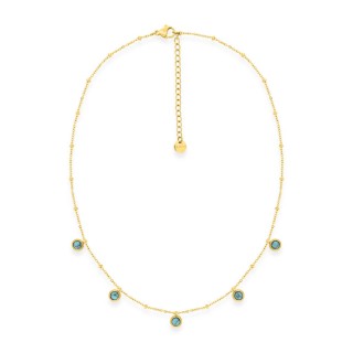 Collar de acero dorado adornado con 5 turquesas creadas