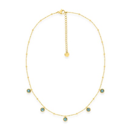 Colar em aço dourado adornado com 5 turquesas criadas