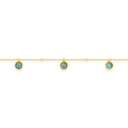 Pulseira em aço dourado adornada com 3 pedras turquesa criadas