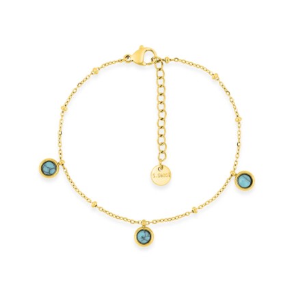 Pulseira em aço dourado adornada com 3 pedras turquesa criadas