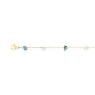 Collar de acero dorado que combina turquesa creada y ágata blanca