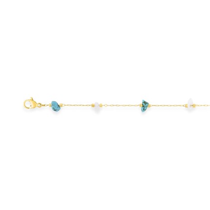 Collar de acero dorado que combina turquesa creada y ágata blanca