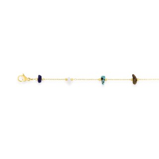 Collar de acero dorado adornado con ojo de tigre, turquesa creada, ágata blanca e imitación de cristal lapislázuli