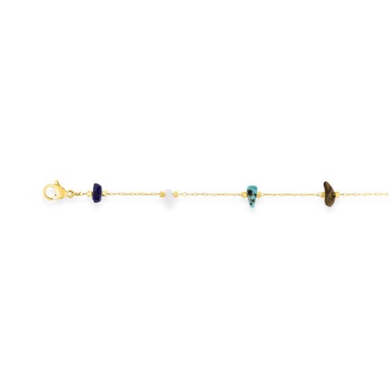 Collar de acero dorado adornado con ojo de tigre, turquesa creada, ágata blanca e imitación de cristal lapislázuli