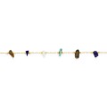 Pulseira em aço banhado a ouro adornada com olho de tigre, turquesa criada, ágata branca e imitação de cristal de lápis-lazúli