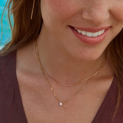 Corrente de cavalo banhada a ouro com zircónia assente em 4 garras - 4 mm