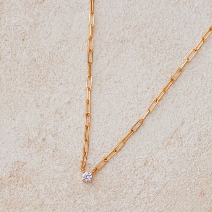 Corrente de cavalo banhada a ouro com zircónia assente em 4 garras - 4 mm