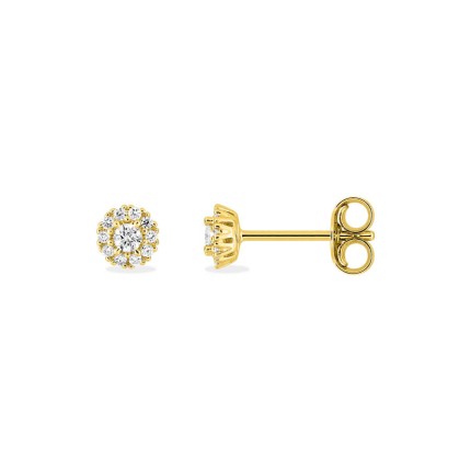 Brincos de botão em ouro amarelo de 9K com 0,11 ct. de diamantes criados