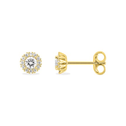 Brincos de botão em ouro amarelo de 9K com diamantes de 0,25 ct criados