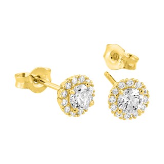 Brincos de botão em ouro amarelo de 9K com diamantes de 0,40 ct criados