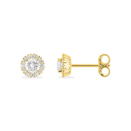 Pendientes de botón en oro amarillo 9K con diamantes creados de 0,40 ct