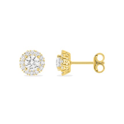 Brincos de botão em ouro amarelo de 9K com 0,74 ct. de diamantes criados