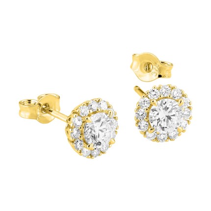 Brincos de botão em ouro amarelo de 9K com 0,74 ct. de diamantes criados