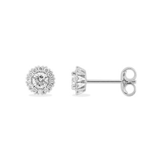Brincos de botão em ouro branco de 9K com diamantes criados de 0,30 ct.