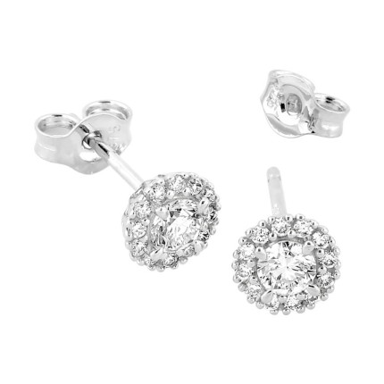 Brincos de botão em ouro branco de 9K com diamantes criados de 0,30 ct.