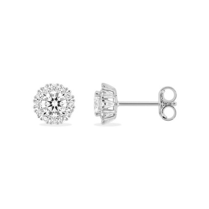 Pendientes de botón en oro blanco 9K con diamantes creados de 0,57 ct