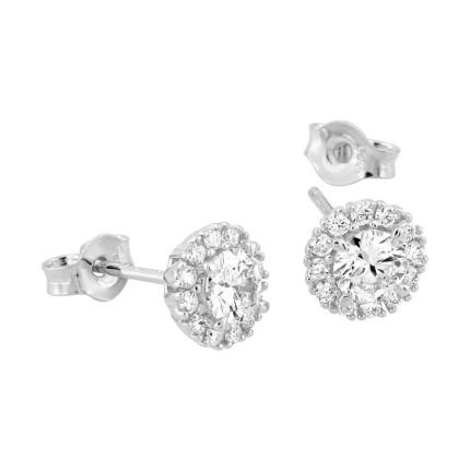 Brincos de botão em ouro branco de 9K com 0,57 ct. de diamantes criados