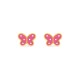Pendientes diseño mariposa bañado en oro con esmalte rosa y blanco