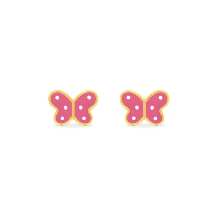 Brincos de borboleta banhados a ouro com esmalte rosa e branco