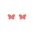 Pendientes diseño mariposa bañado en oro con esmalte rosa y blanco