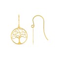 Pendientes de gancho arbol de la vida corazones calados bañado en oro