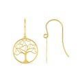 Pendientes de gancho arbol de la vida corazones calados en oro de 9K