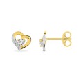 Pendientes corazón en oro 9K bicolor con circonitas
