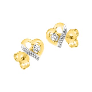 Brincos de coração bicolor em ouro 9K com zircónias