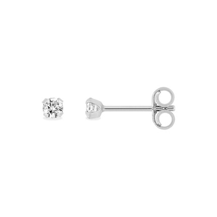 Pendientes oro blanco 9K con circonita 3,5 mm engastada en 4 garras