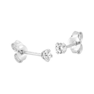 Pendientes oro blanco 9K con circonita 3,5 mm engastada en 4 garras