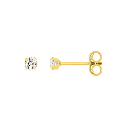 Brincos em ouro de 9K com zircónias cúbicas de 2,5 mm engastadas em 4 garras