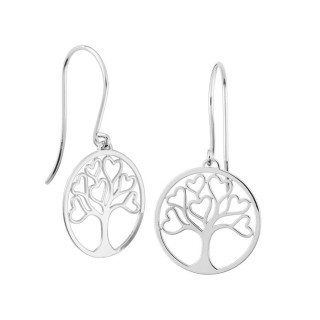 Pendientes largos plata 925 arbol de la vida con corazones