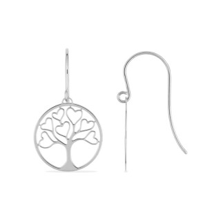 Pendientes largos plata 925 arbol de la vida con corazones