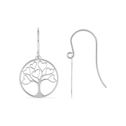 Pendientes largos plata 925 arbol de la vida con corazones