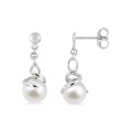Pendientes largos de oro blanco 9K y perla 6 mm