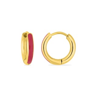 Pendientes de aro en acero dorado y esmalte rosa