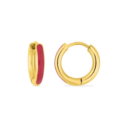 Pendientes de aro en acero dorado y esmalte rosa
