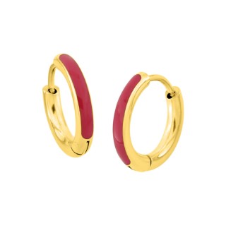 Pendientes de aro en acero dorado y esmalte rosa