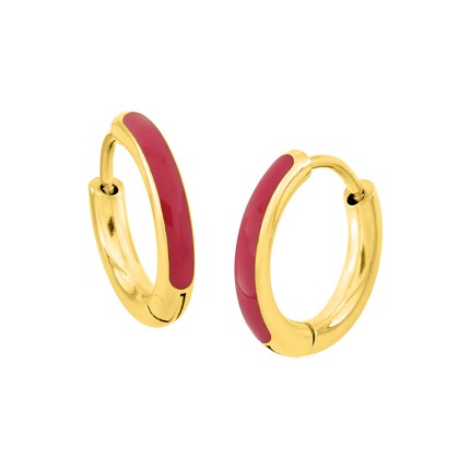 Brincos de argola em aço dourado e esmalte rosa
