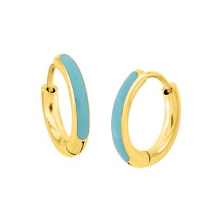 Brincos de argola em aço dourado e esmalte turquesa