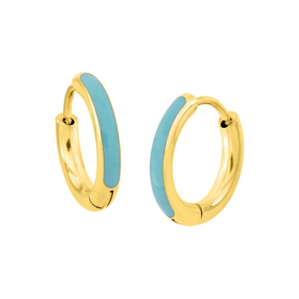 Brincos de argola em aço dourado e esmalte turquesa