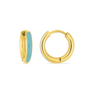 Brincos de argola em aço dourado e esmalte turquesa