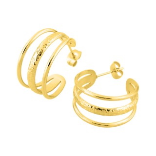 Brincos de meia argola em aço dourado com design de 3 argolas