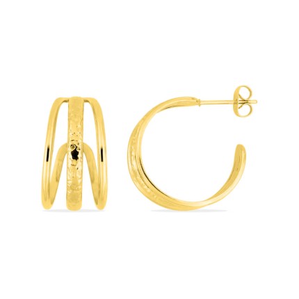 Brincos de meia argola em aço dourado com design de 3 argolas